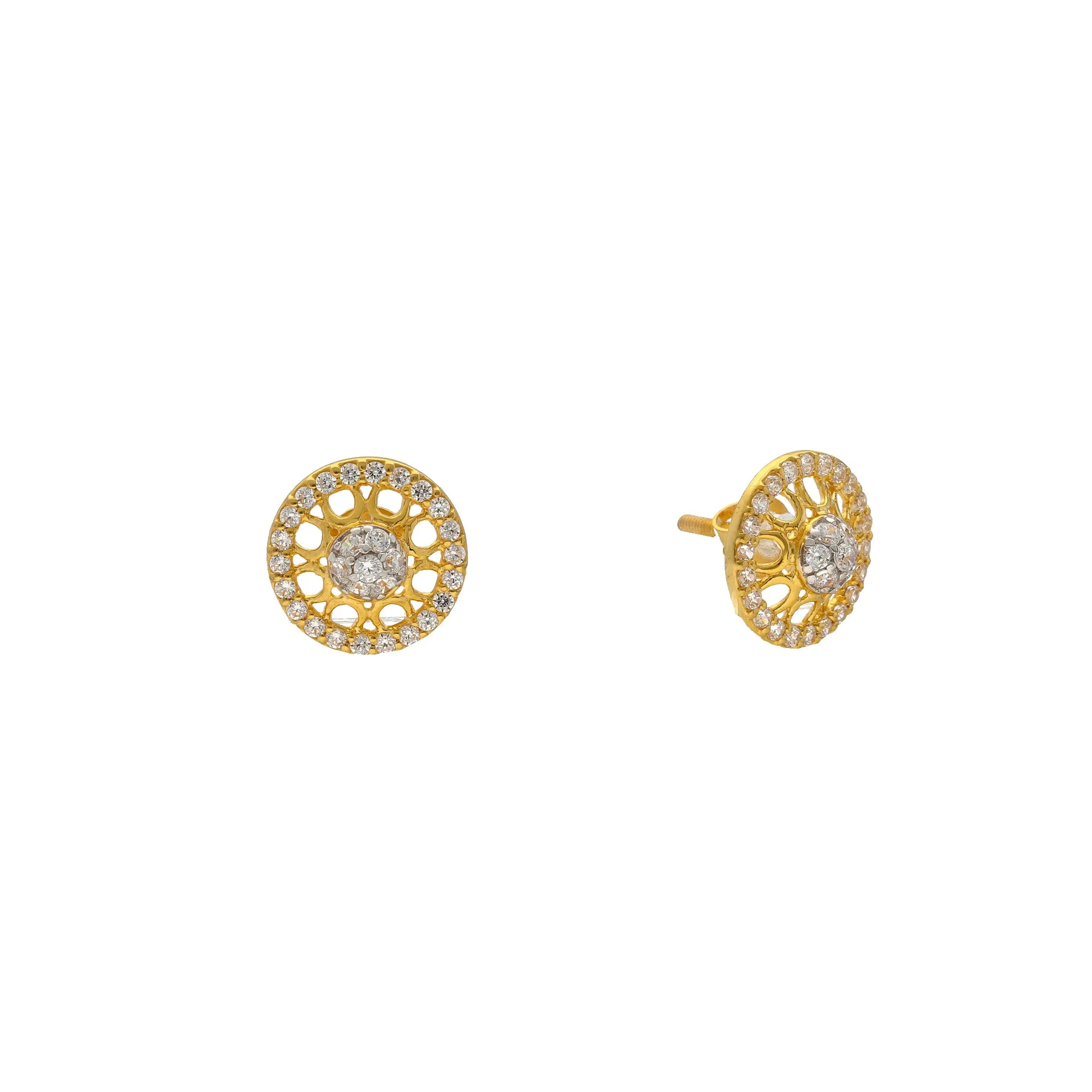 22K Yellow Gold & CZ Stud Earrings (3.5gm)