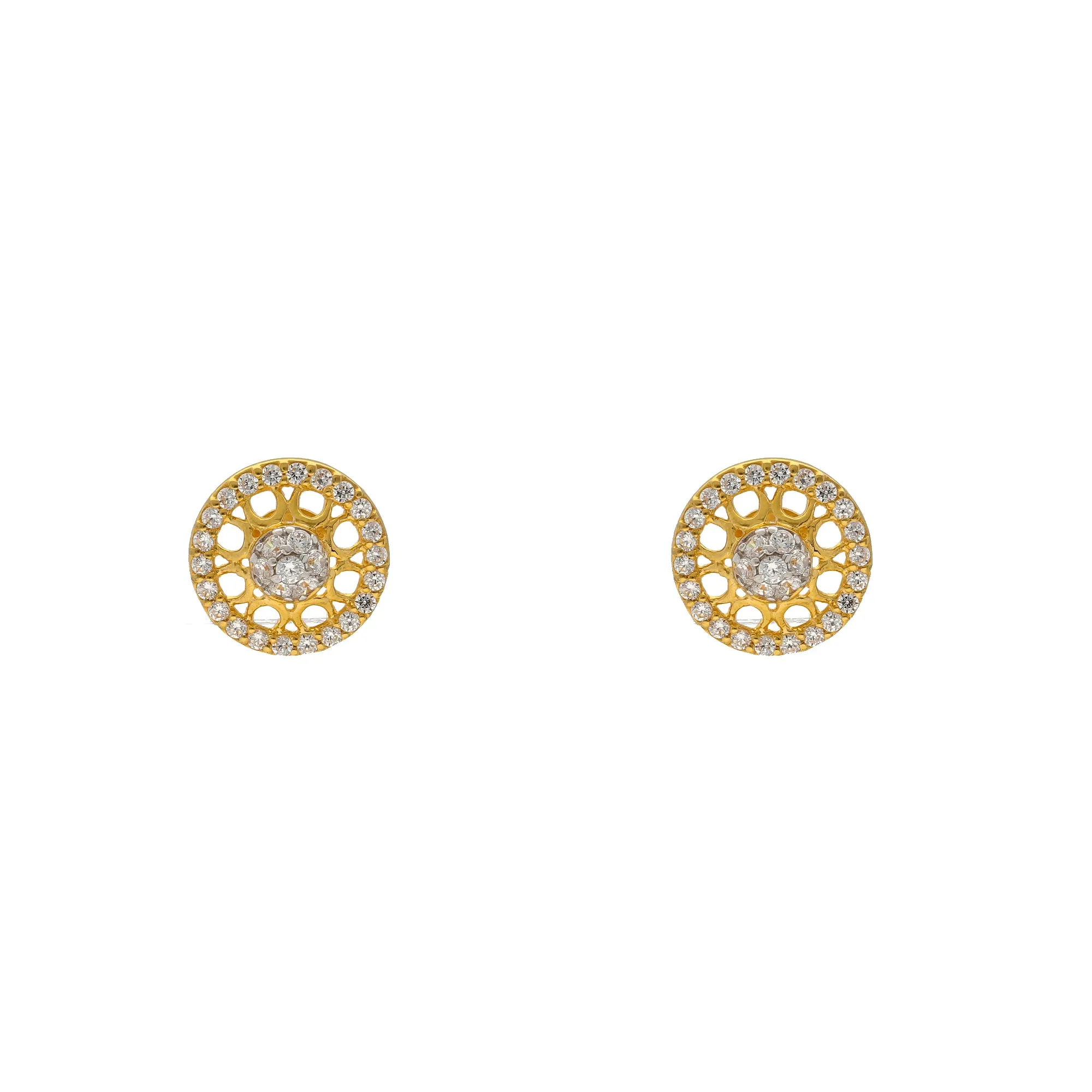 22K Yellow Gold & CZ Stud Earrings (3.5gm)