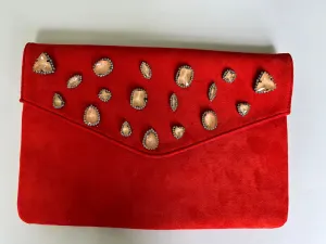 3AM FOREVER Large stones embellishment orange envelope clutch bag New W Tags