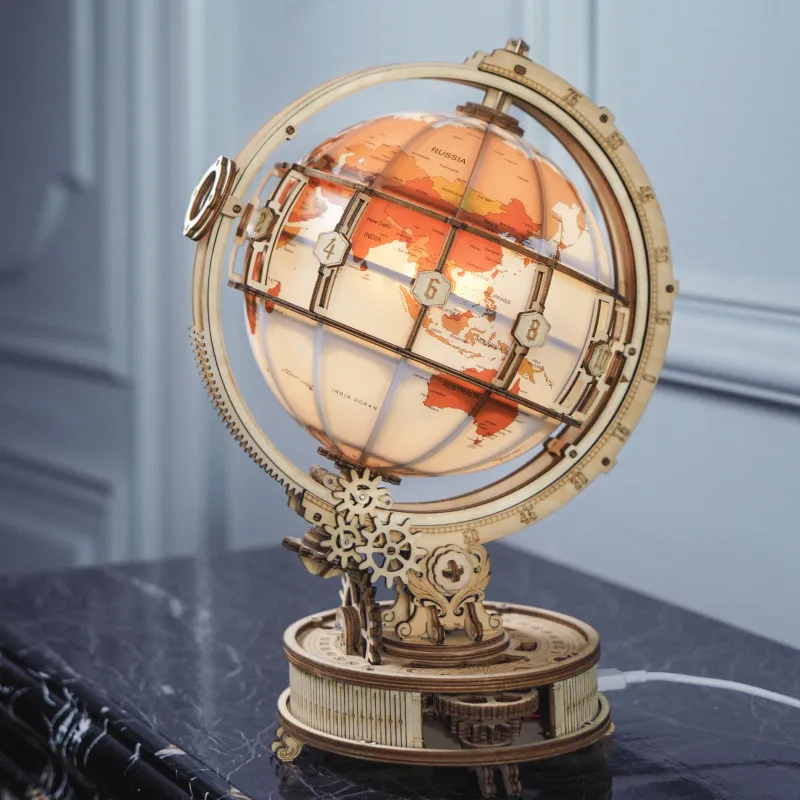 3D Wooden Luminous Gold Globe