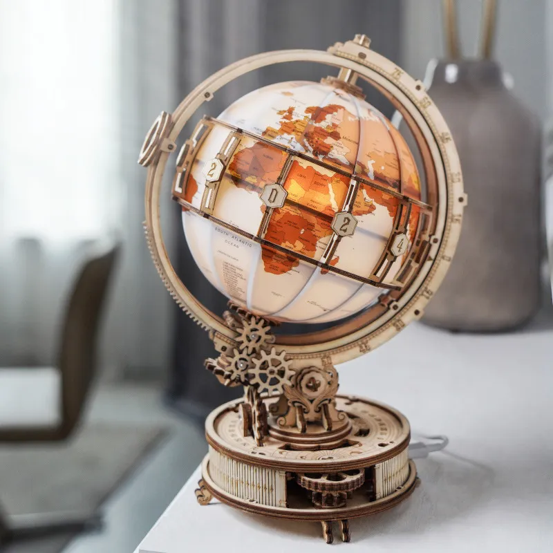 3D Wooden Luminous Gold Globe