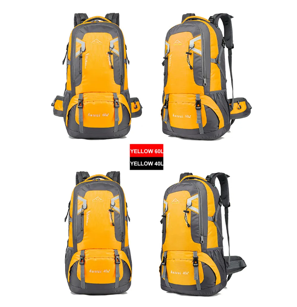 40L Waterproof Hiking Backpack with Padded Straps, Yellow