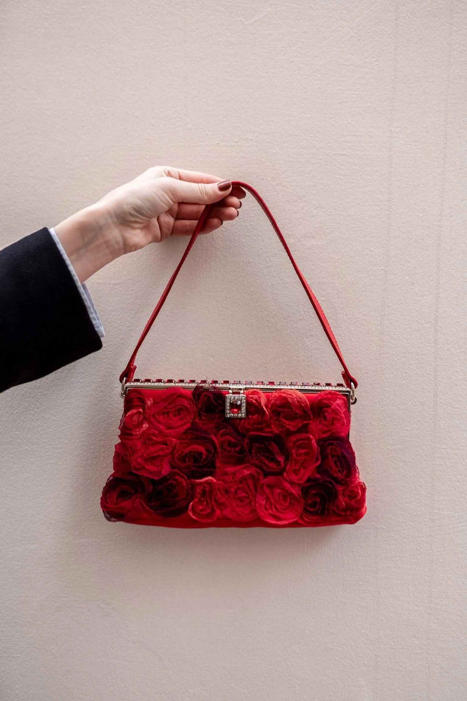 45. LP X C Valentino Red Floral Diamante Pochette Bag - AGL1447