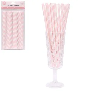 50pk Pastel Pink Stripe Paper Straws