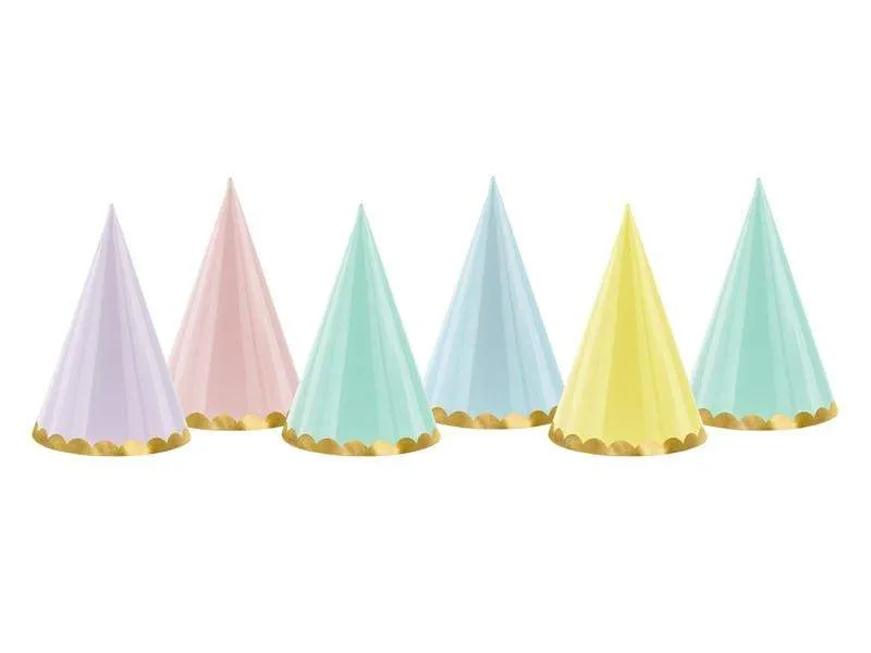 6 Party Hats - Pastel Mix