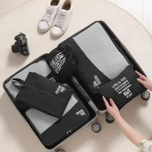 6-Pieces: Travel Luggage Organizers Set Packing Cubes with Shoe Bag Cosmetics Accessories