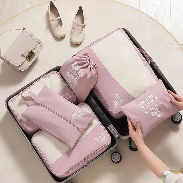 6-Pieces: Travel Luggage Organizers Set Packing Cubes with Shoe Bag Cosmetics Accessories