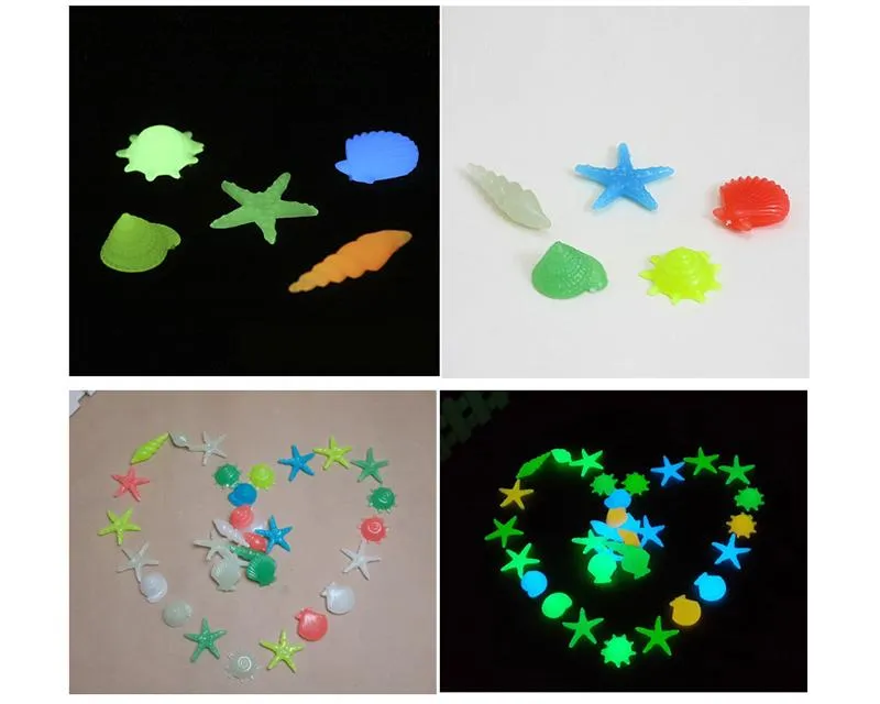 60 Pcs Small Luminous Aquarium Pebbles Set - Starfish and Shell