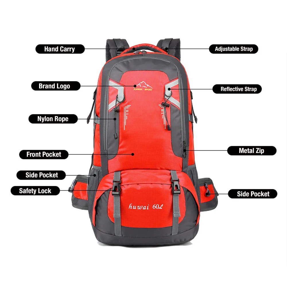 60L Waterproof Hiking Backpack, Durable Nylon, Outdoor Travel Bag