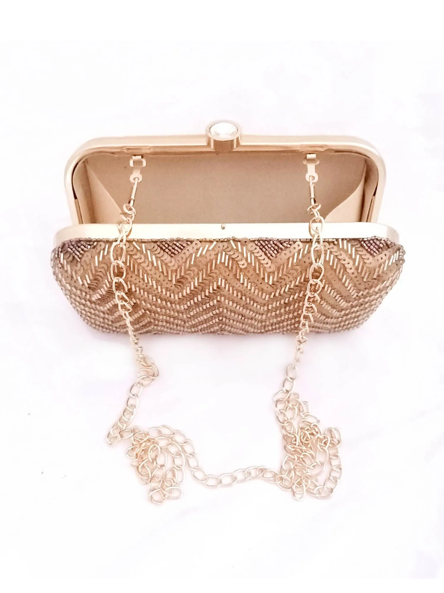 Antique Gold Zigzag Hand Embroidered Clutch