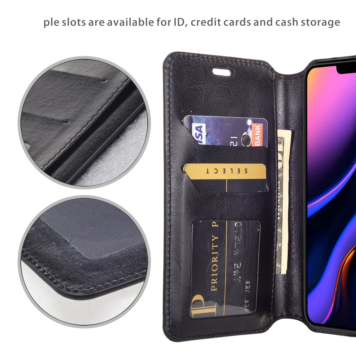 Apple iPhone 11 Pro Max Case, iPhone 11 Pro Max Wallet Case, Pu Leather Wallet Case [Kickstand] with ID & Credit Card Slots for iPhone 11 Pro Max  - Black