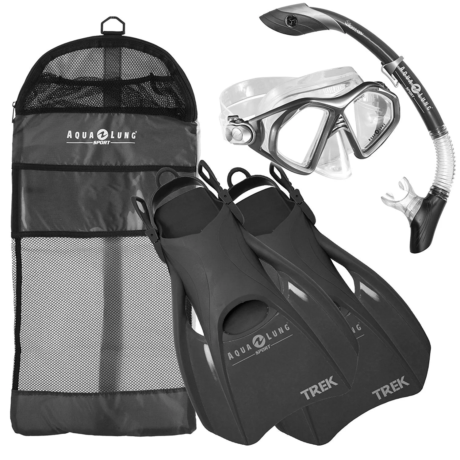 Aqua Lung Sport Admiral 2 LX Mask, Island Dry LX Snorkel, and Trek Fins Set