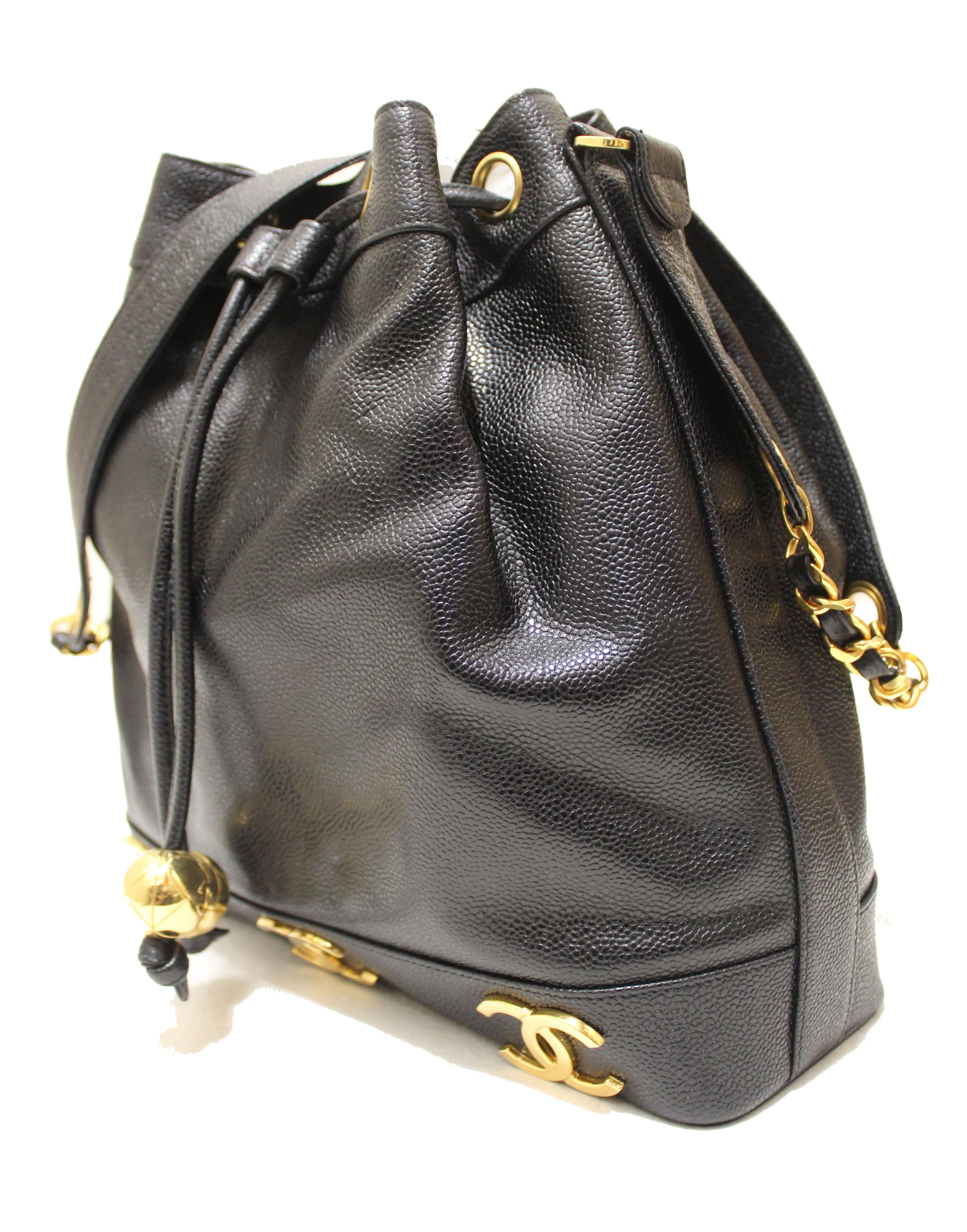 Authentic Chanel Black Caviar Drawstring Bucket Bag