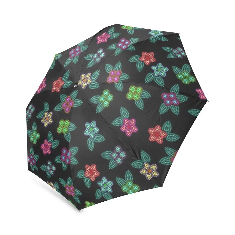 Berry Flowers Black Foldable Umbrella