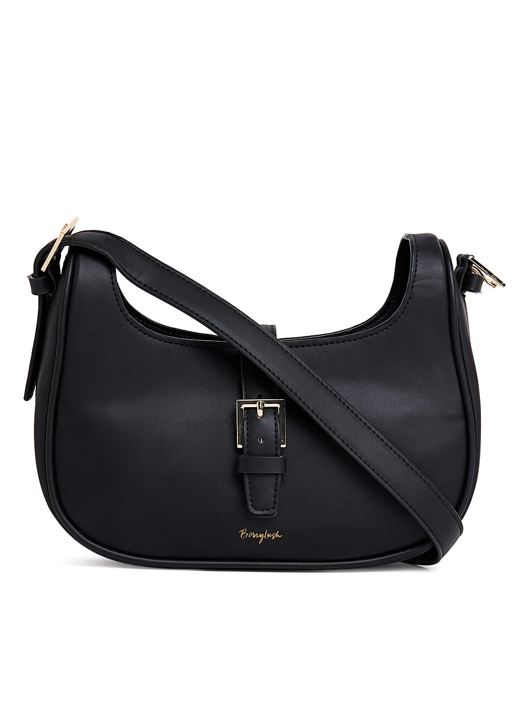 Berrylush Women Solid Black Smart Casual PU Tasselled Regular Shoulder Bag