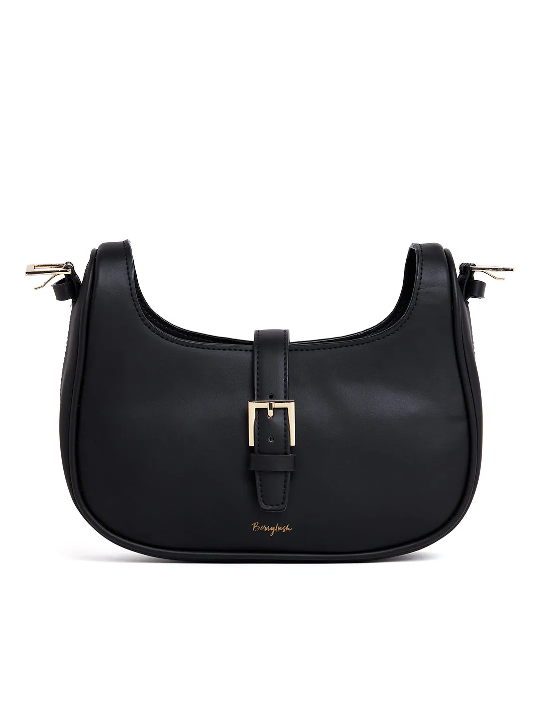 Berrylush Women Solid Black Smart Casual PU Tasselled Regular Shoulder Bag