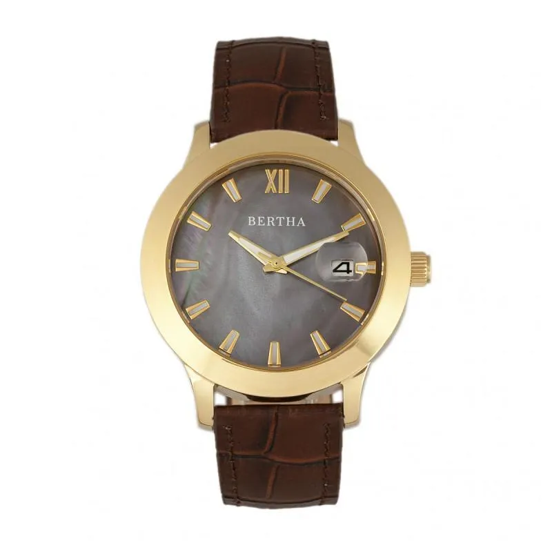 Bertha Eden MOP Leather-Band Watch w/Date