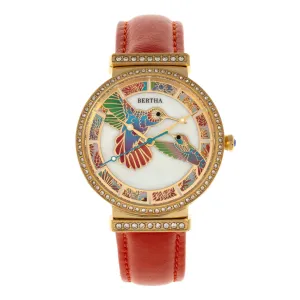 Bertha Emily Mother-Of-Pearl Leather-Band Watch - Gold/Orange