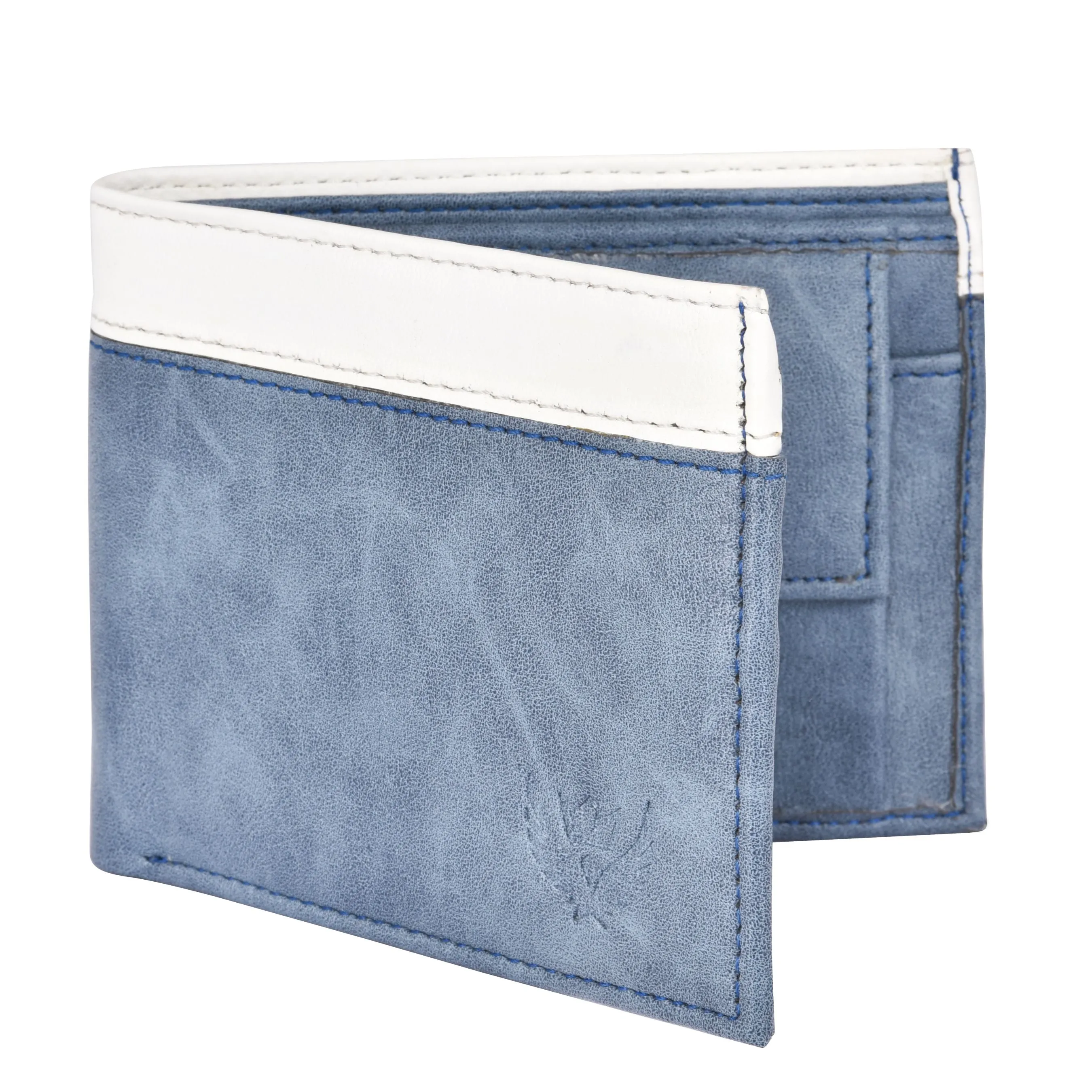 Bi-Fold Vegan Leather Wallet for Men (Blue,White)