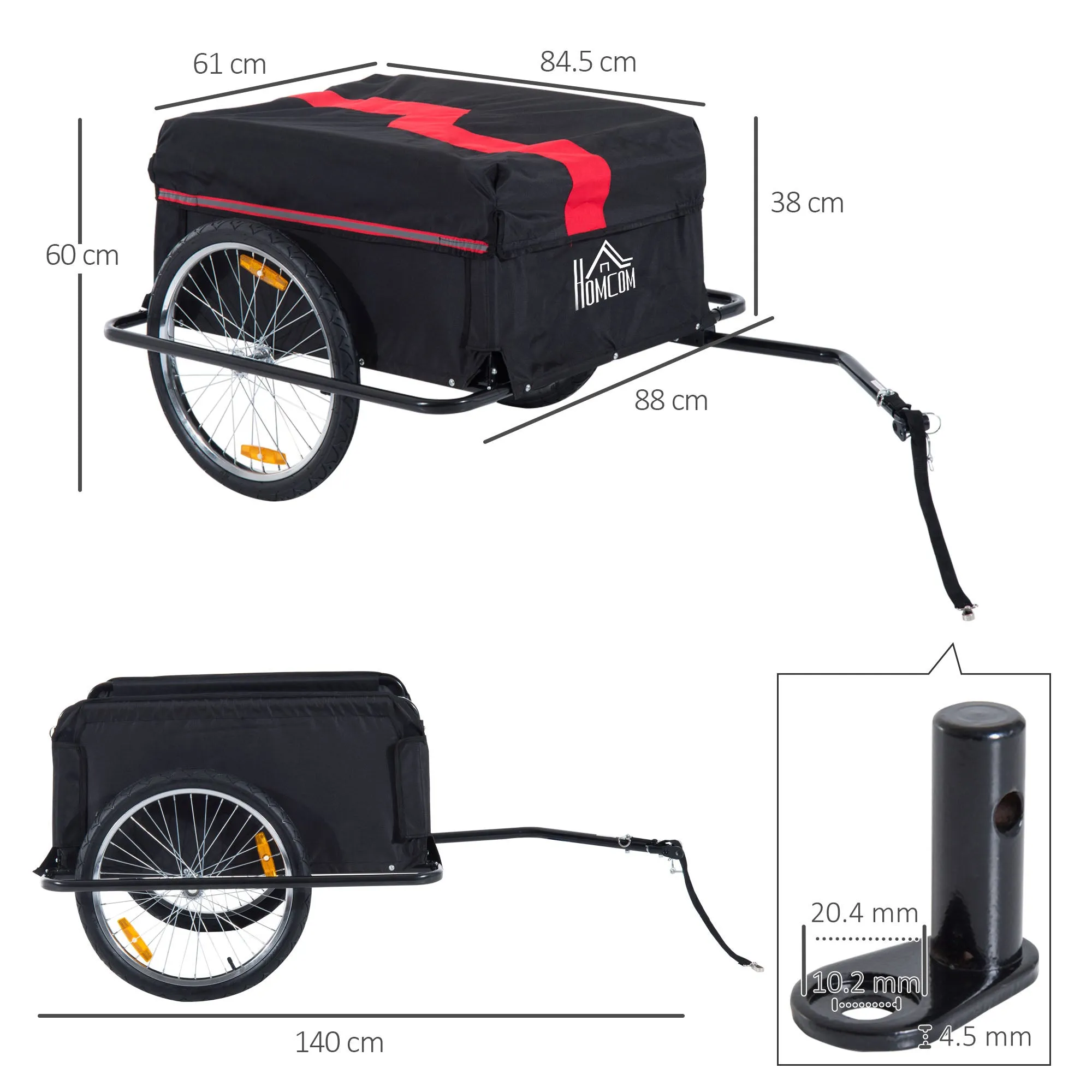 Bike Cargo Trailer W/Removable Cover-Red/Black