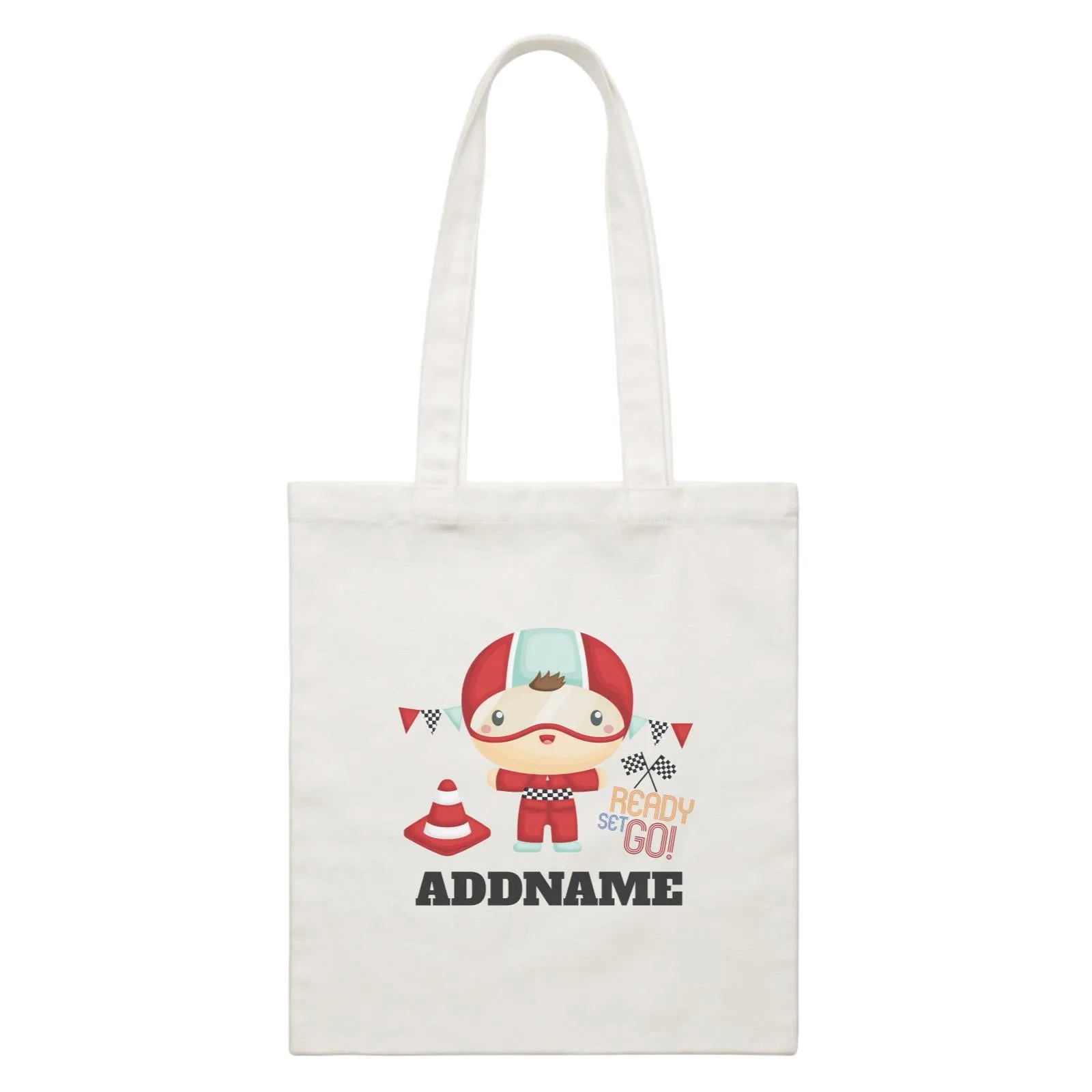 Birthday Cars Race Racer Boy Ready Set Go Addname White Canvas Bag