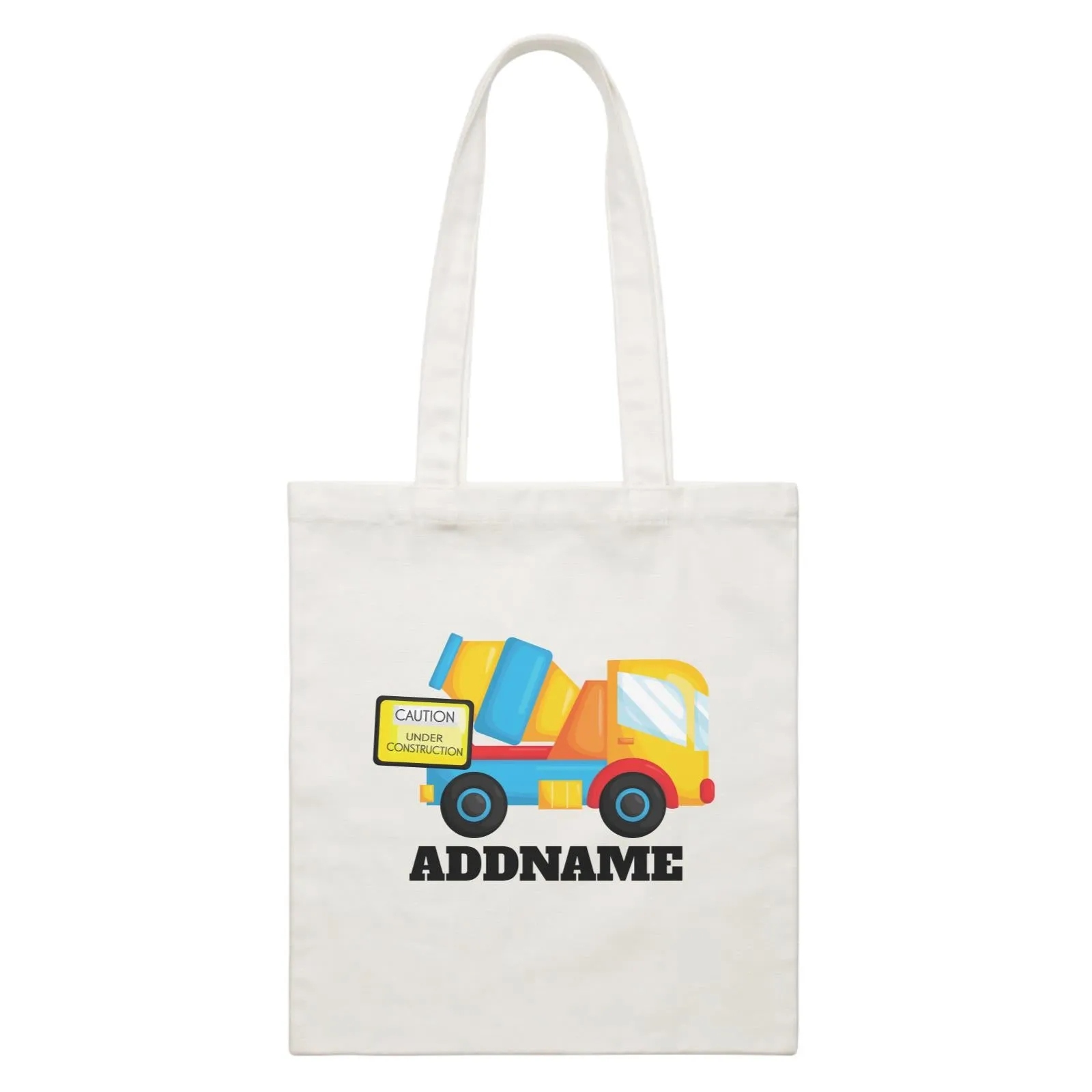 Birthday Construction Cement Mixer Addname White Canvas Bag