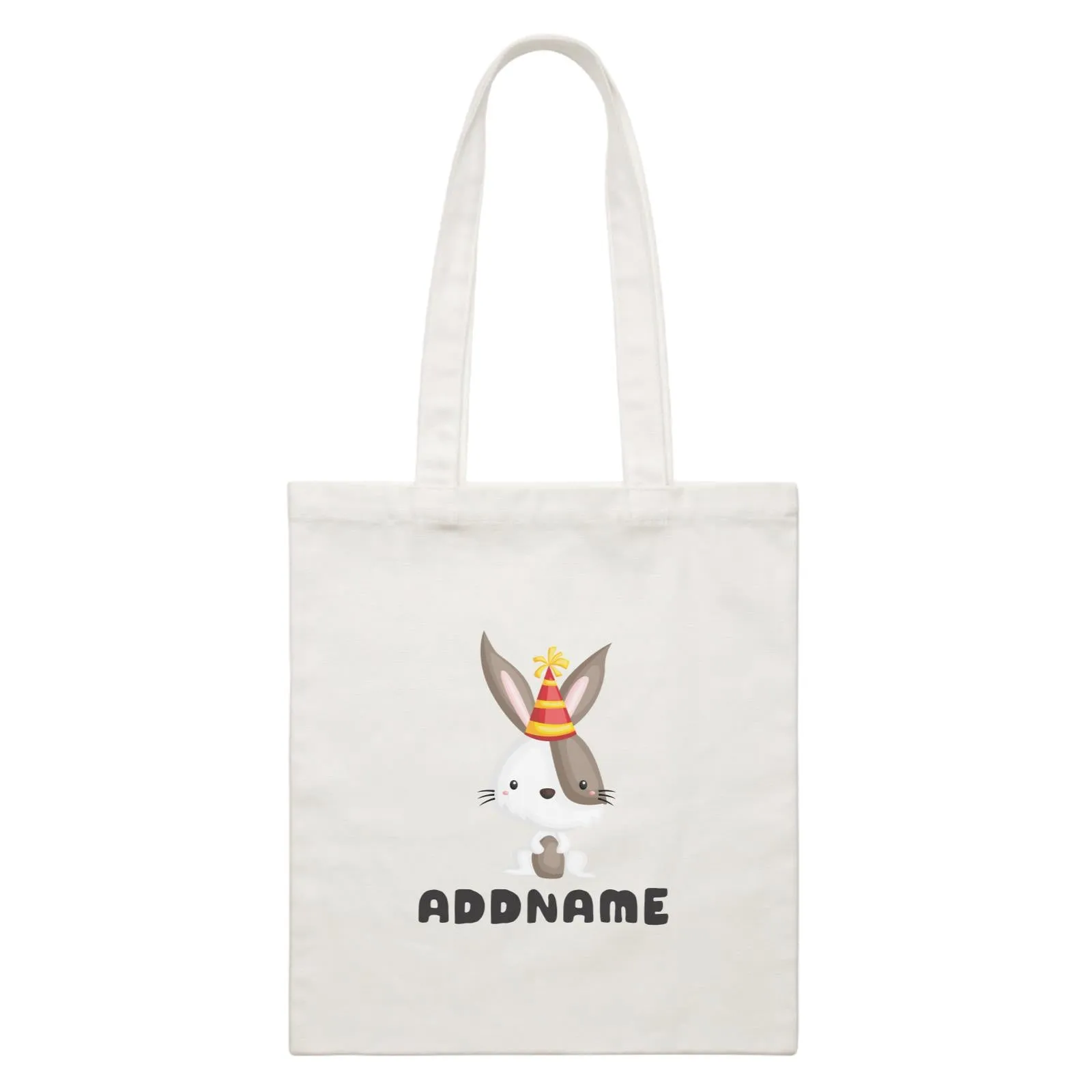 Birthday Friendly Animals Happy Rabbit Wearing Party Hat Addname White Canvas Bag