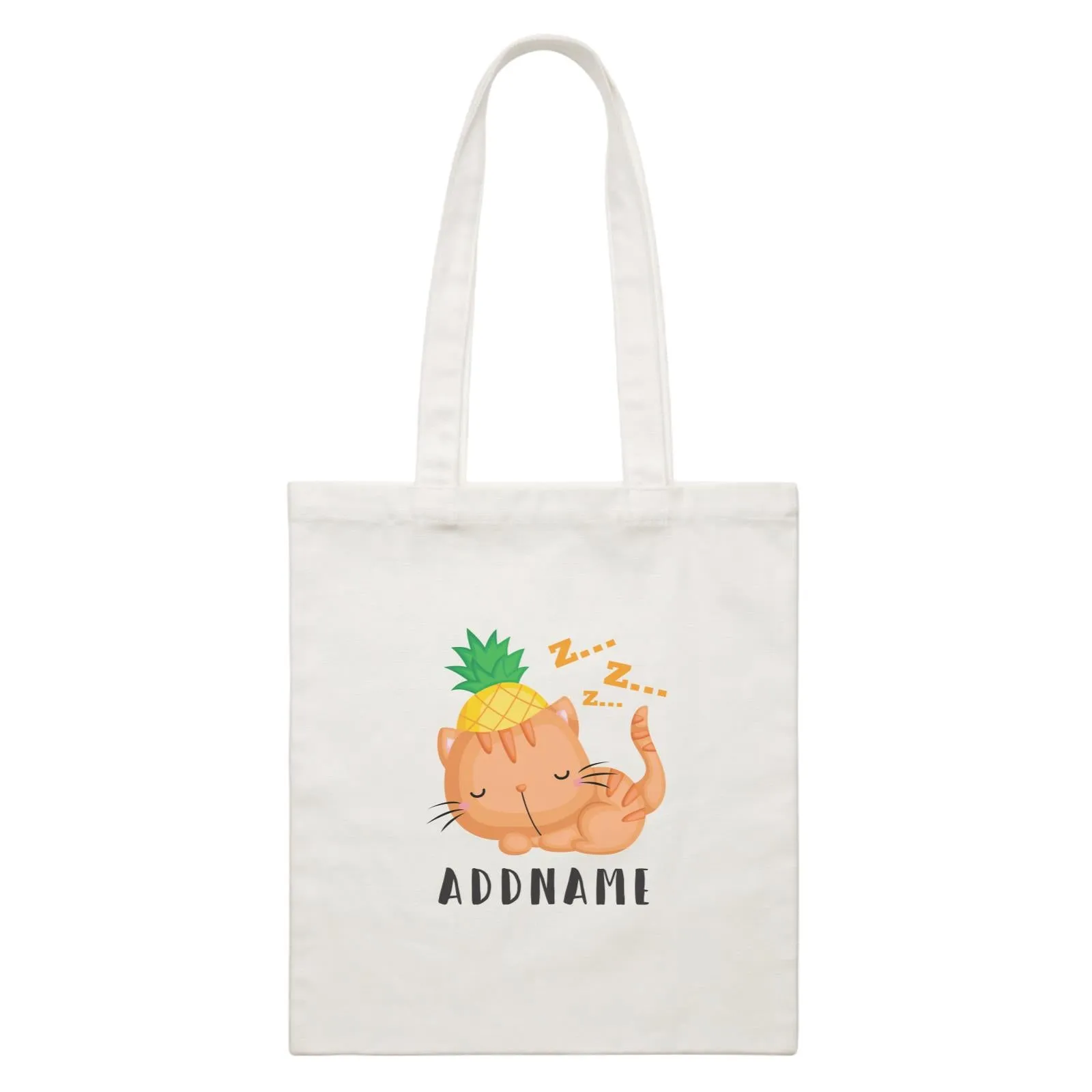 Birthday Hawaii Sleeping Cat Wearing Pineapple Hat Addname White Canvas Bag