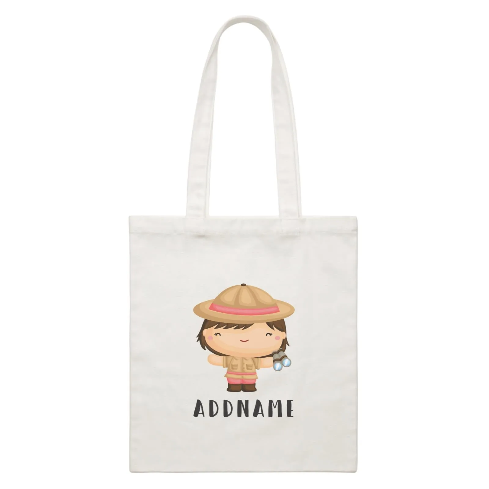 Birthday Safari Little Explorer Baby Girl Addname White Canvas Bag