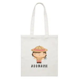 Birthday Safari Little Explorer Baby Girl Addname White Canvas Bag