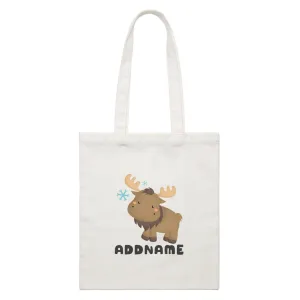 Birthday Winter Animals Moose Addname White Canvas Bag