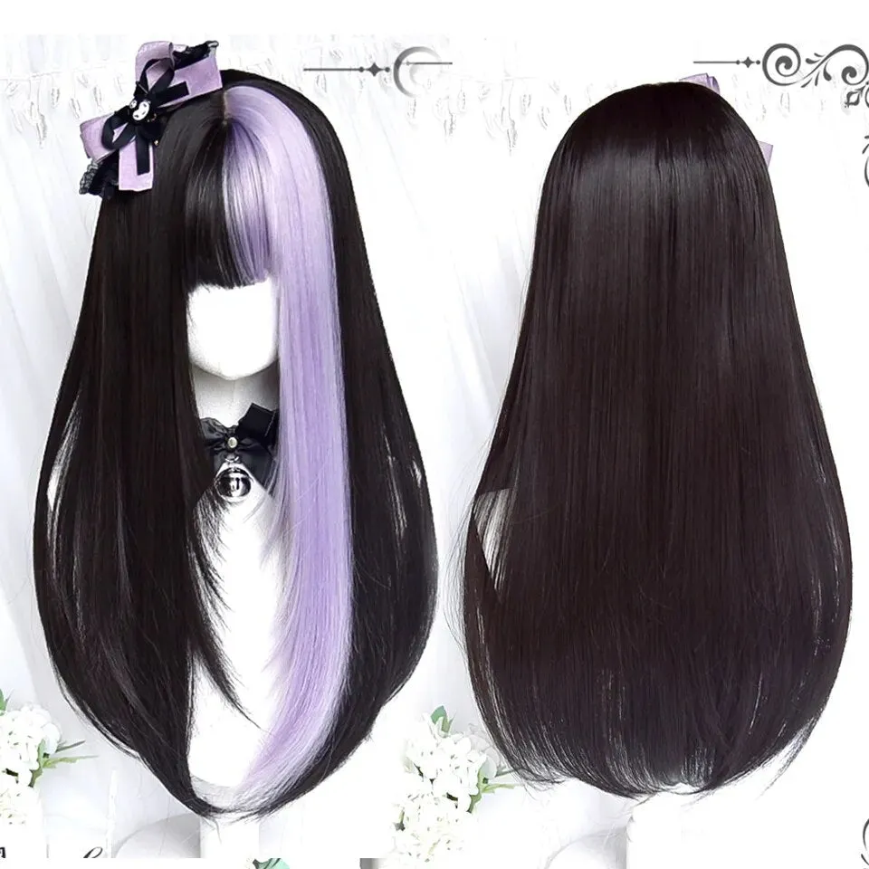 Black & Purple Color Block Wig