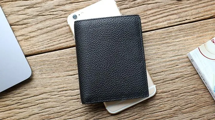 Black Leather Mens Slim Bifold Small Wallet Front Pocket Wallet billfold Small Wallet for Men