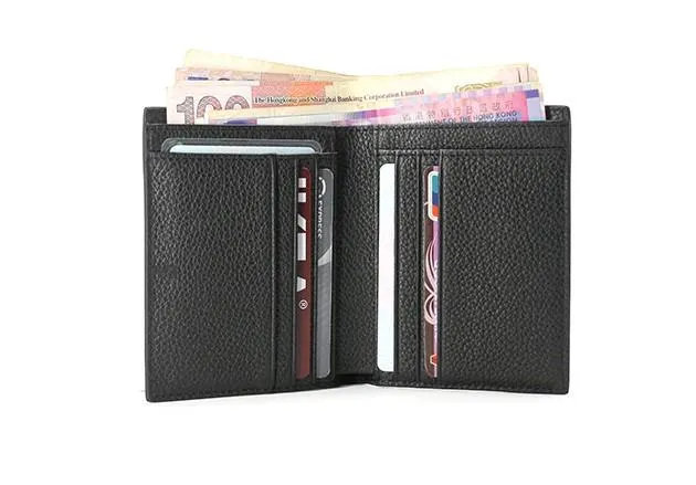 Black Leather Mens Slim Bifold Small Wallet Front Pocket Wallet billfold Small Wallet for Men