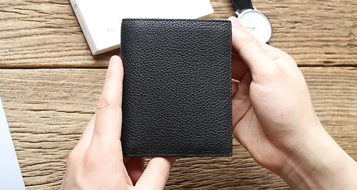 Black Leather Mens Slim Bifold Small Wallet Front Pocket Wallet billfold Small Wallet for Men