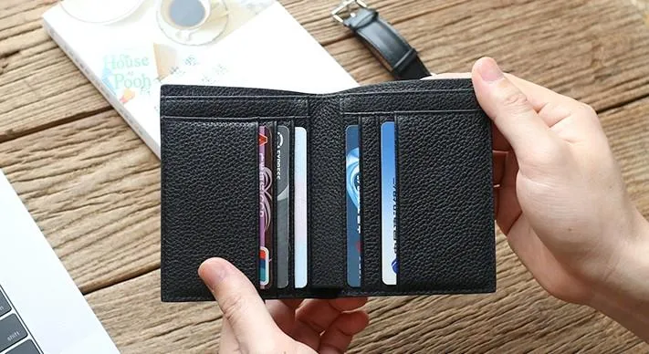 Black Leather Mens Slim Bifold Small Wallet Front Pocket Wallet billfold Small Wallet for Men