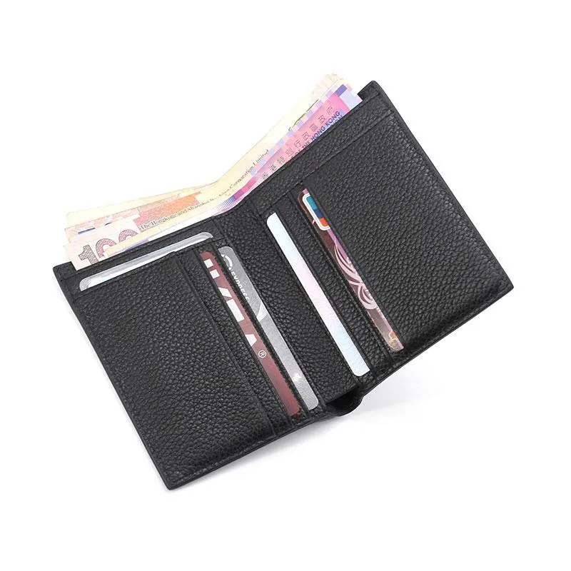 Black Leather Mens Slim Bifold Small Wallet Front Pocket Wallet billfold Small Wallet for Men