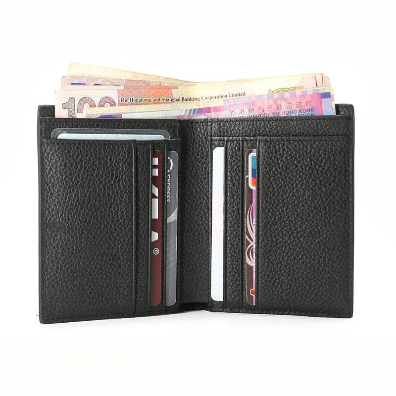 Black Leather Mens Slim Bifold Small Wallet Front Pocket Wallet billfold Small Wallet for Men