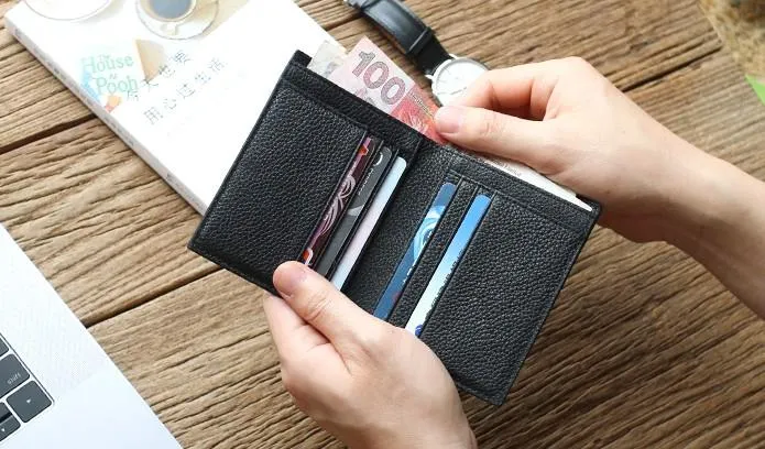 Black Leather Mens Slim Bifold Small Wallet Front Pocket Wallet billfold Small Wallet for Men