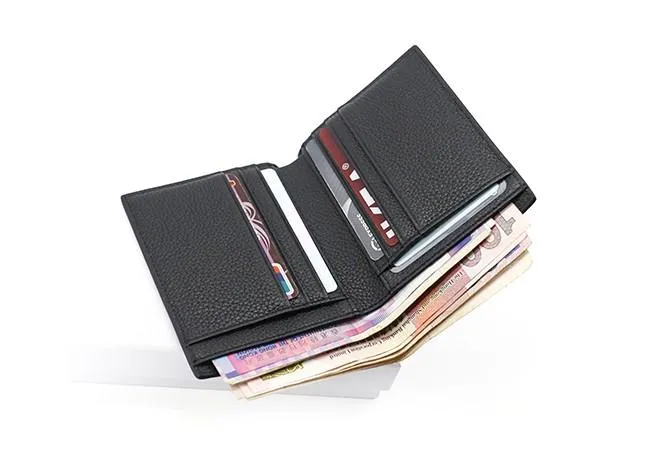 Black Leather Mens Slim Bifold Small Wallet Front Pocket Wallet billfold Small Wallet for Men