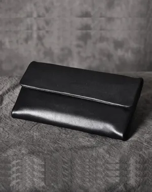 Black Leather Women Long Wallet Trifold Wallet For Women