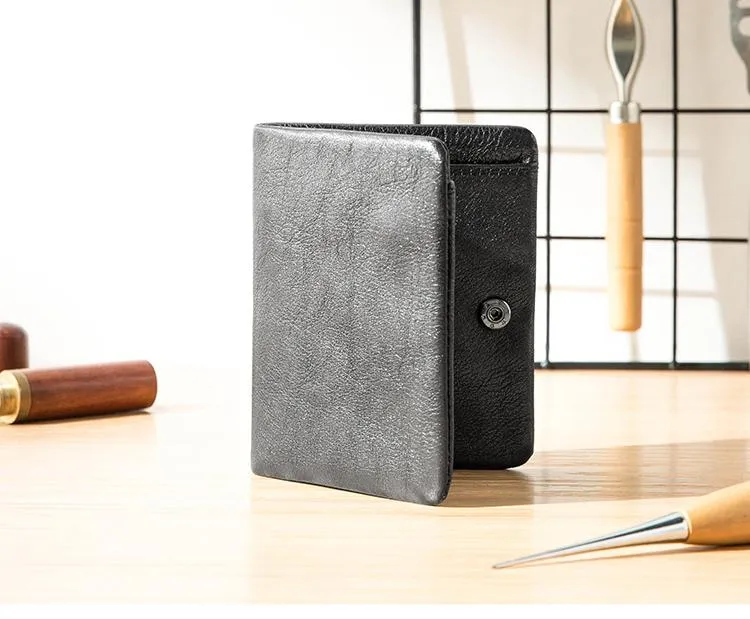 Black Soft Leather Mens Small Wallet Multicard Wallet Bifold Vintage Ultra Thin billfold Wallet for Men