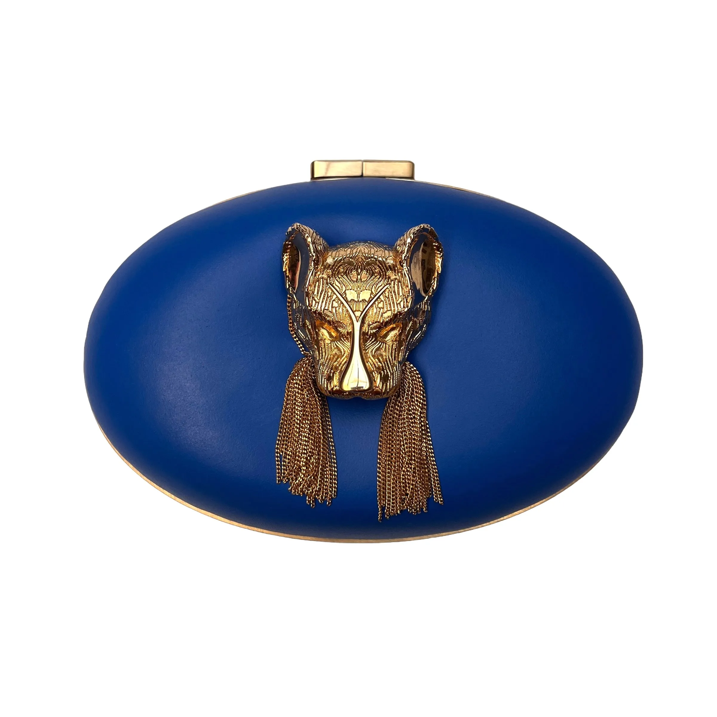 Blue Leather Oval Clutch