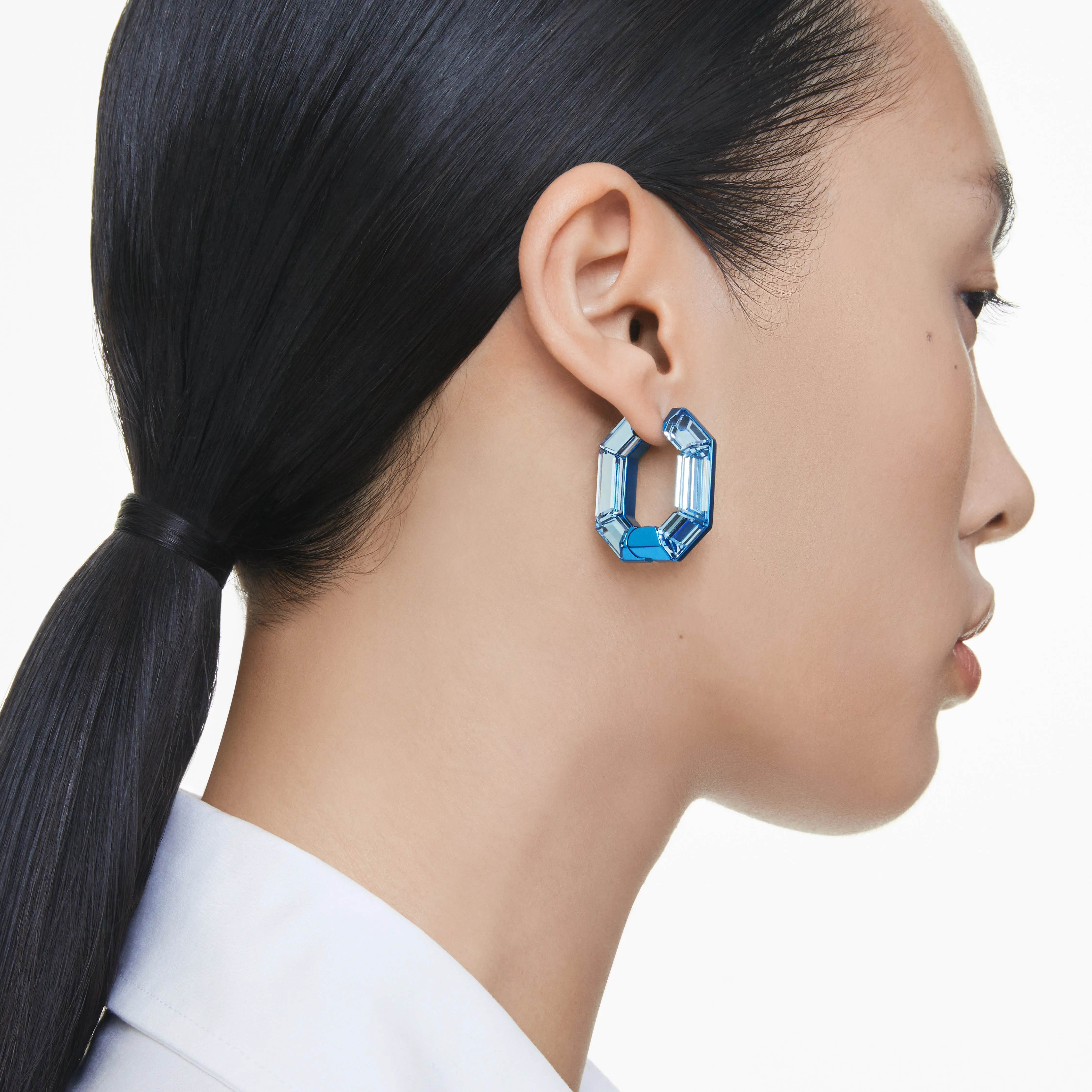 Blue Lucent Hoop Earrings by Swarovski