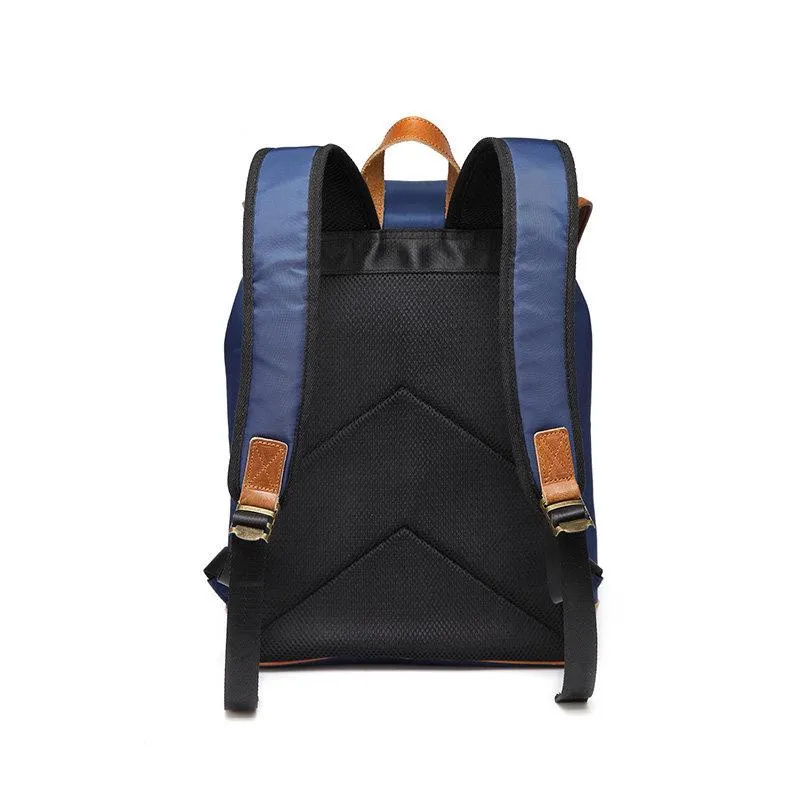 Blue Nylon Leather Mens Large 14'' Laptop Backpack College Backpack Travel Backpack for Men