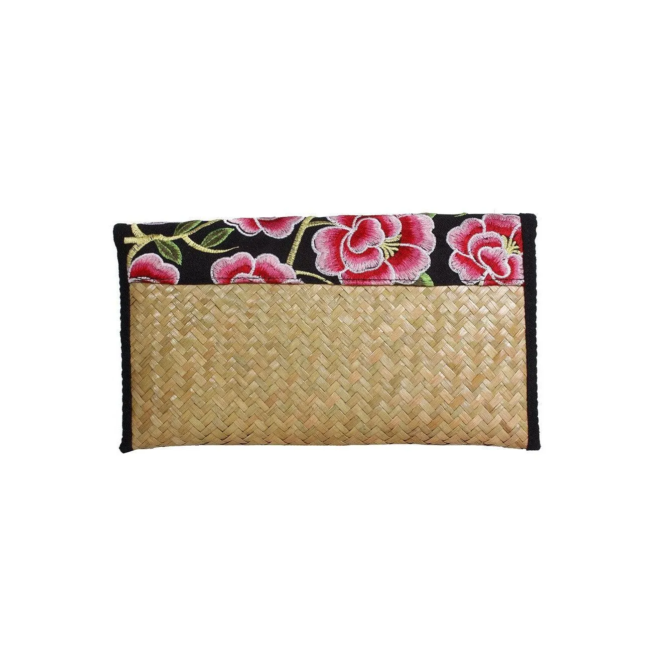 Boho Rattan Clutch with Vintage Embroidery - Thailand