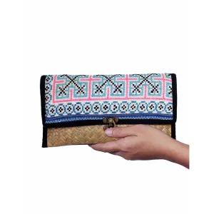 Boho Rattan Clutch with Vintage Embroidery - Thailand