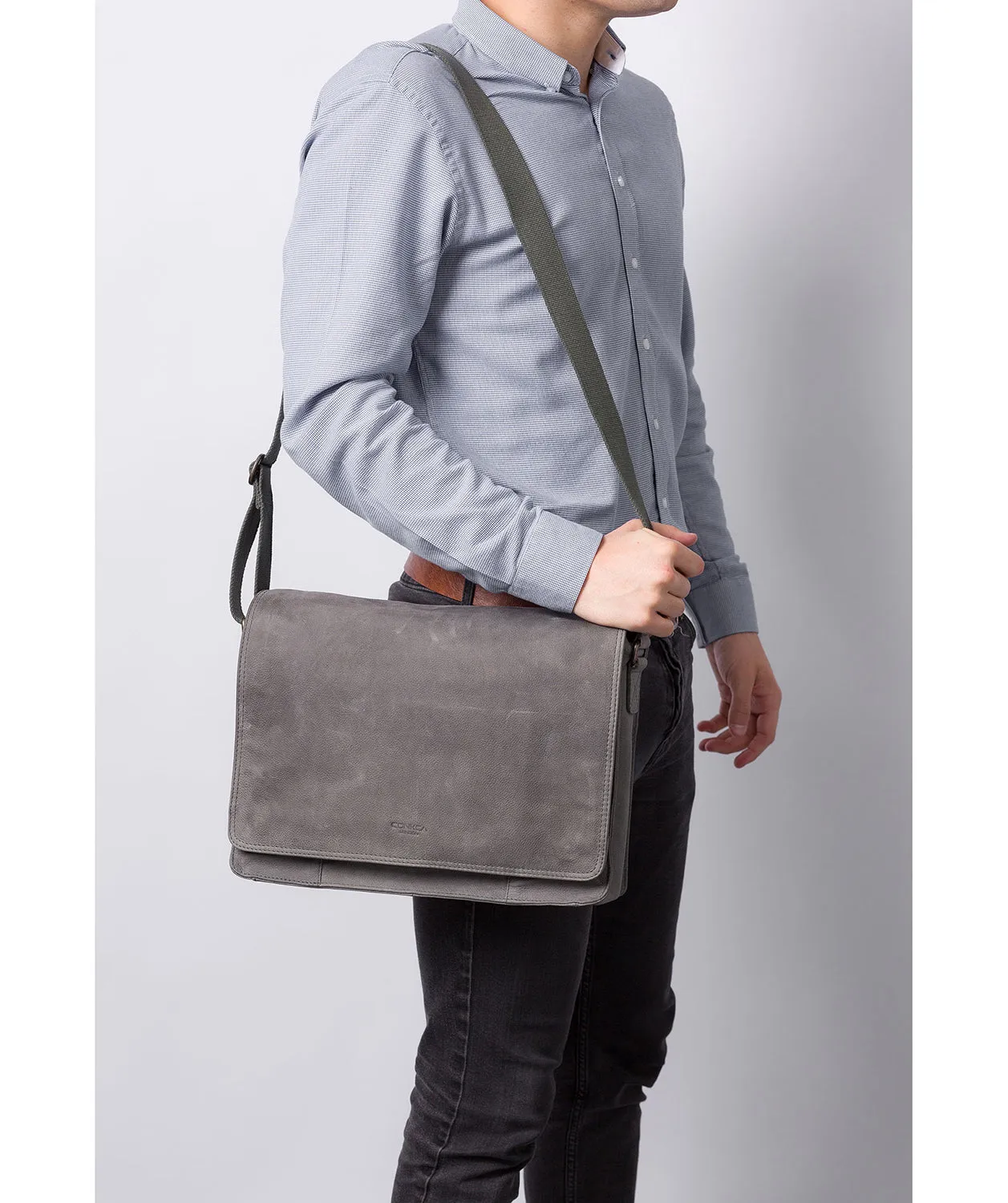 'Bolt' Vintage Grey Leather Messenger Bag