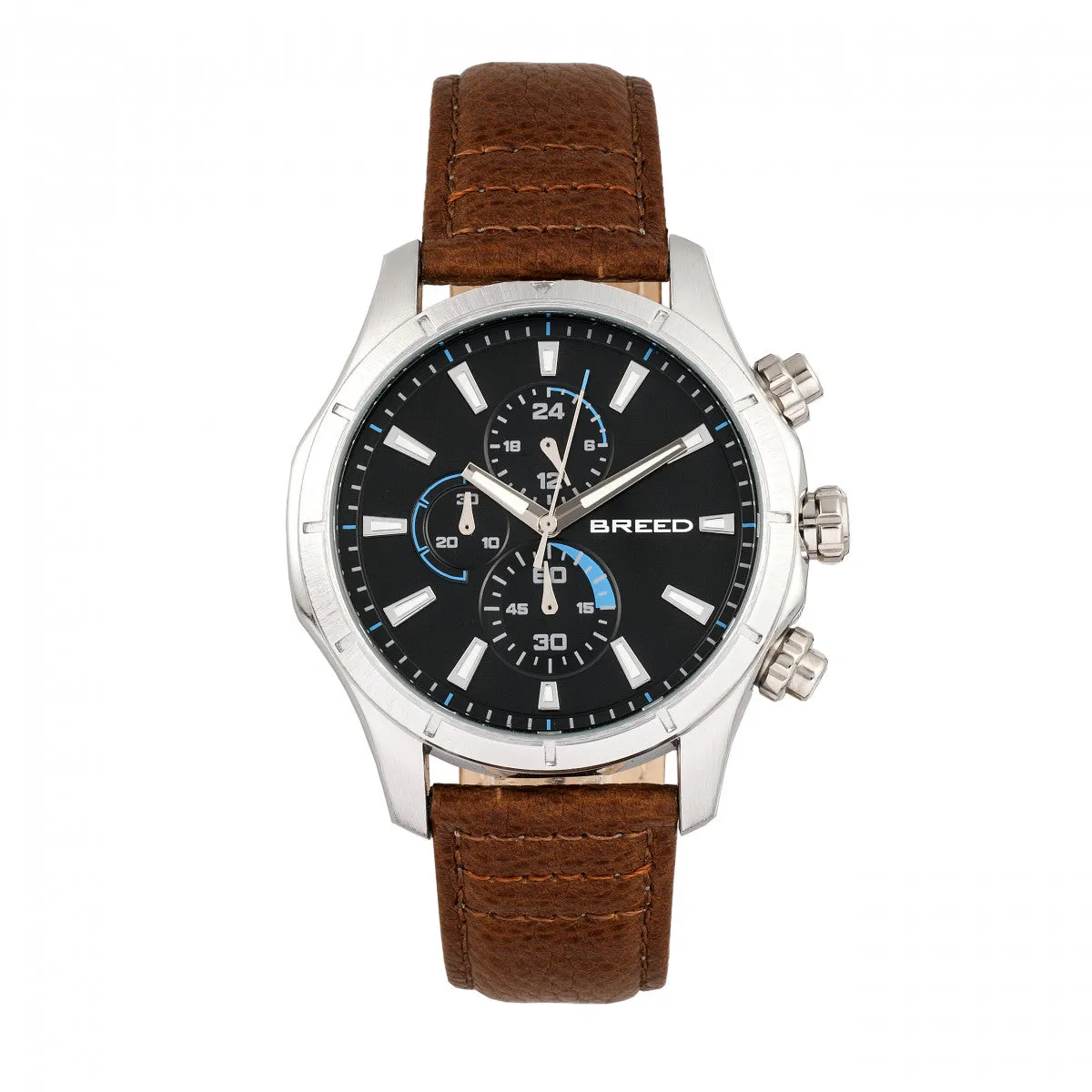 Breed Lacroix Chronograph Leather-Band Watch - Silver/Brown