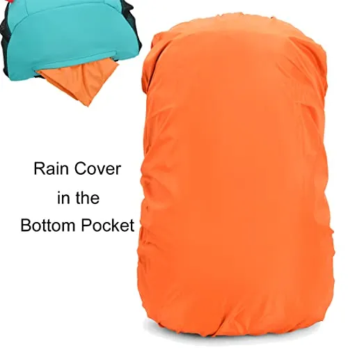 Bseash 40L Waterproof Hiking Backpack with Rain Cover, Turquoise